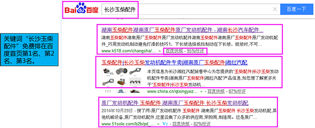 關(guān)鍵詞&ldquo;長(zhǎng)沙玉柴配件&rdquo;免費(fèi)排在百度首頁(yè)第1名、第2名、第3名